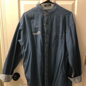 Large Collarless Denim Button Down